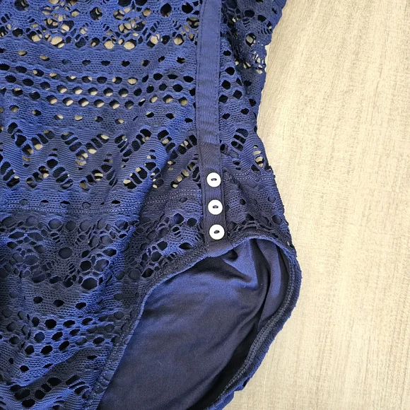 Robin Piccone One Piece Navy Blue Halter Crochet Bathing Swimsuit Size 10 - Picture 3 of 8
